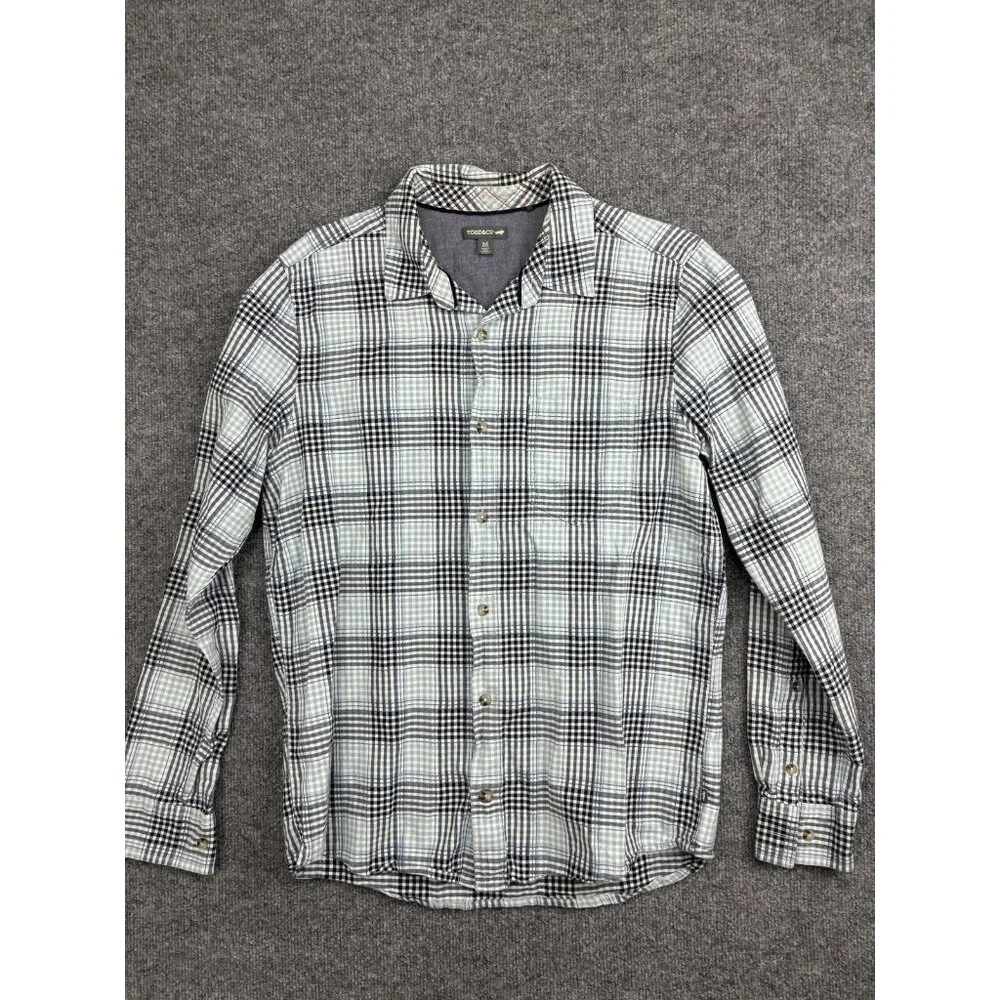 Toad&Co Shirt‎ Mens Medium Blue Plaid Button Front Long Sleeve Cotton Casual